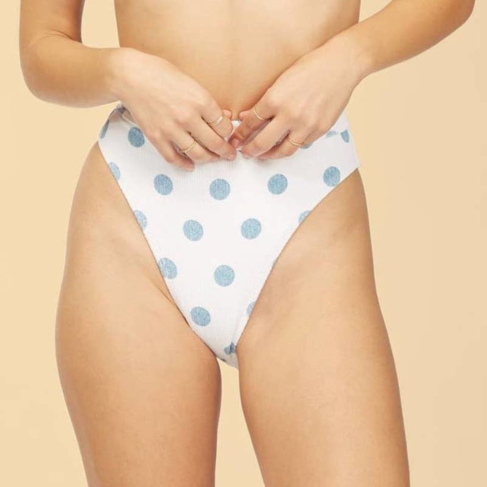 Billabong Wrangler Sea Spots Low Rise Bikini Bottom White Blue Women's Size XL